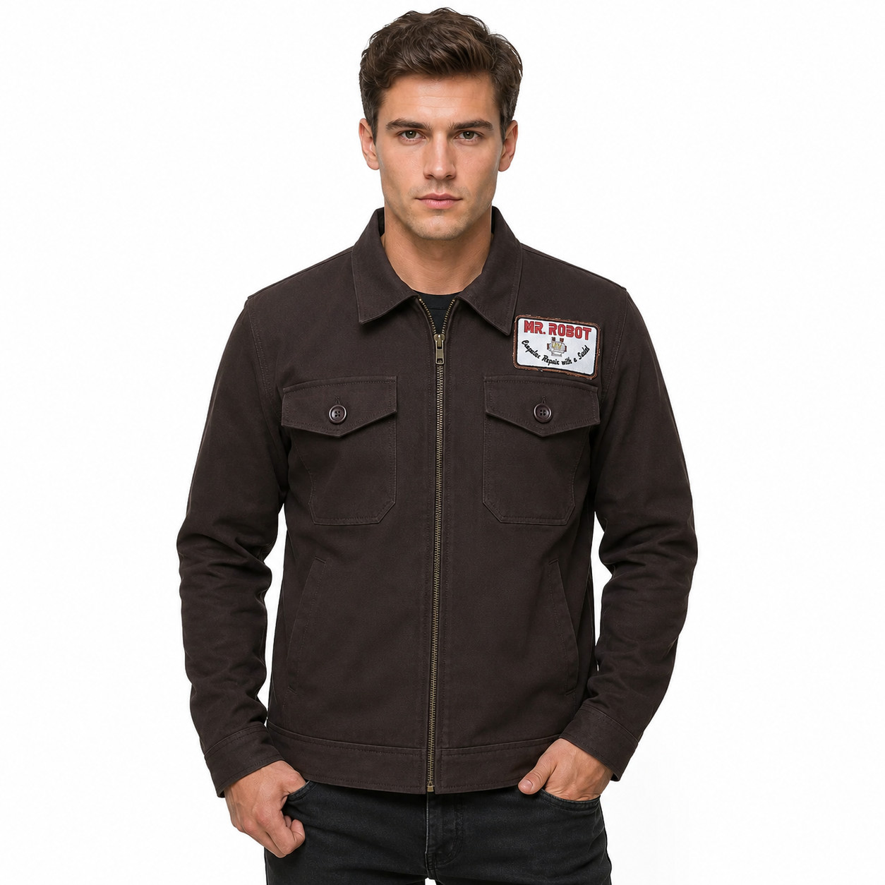 Mr Robot Christian Slater Brown Cotton Jacket For Men