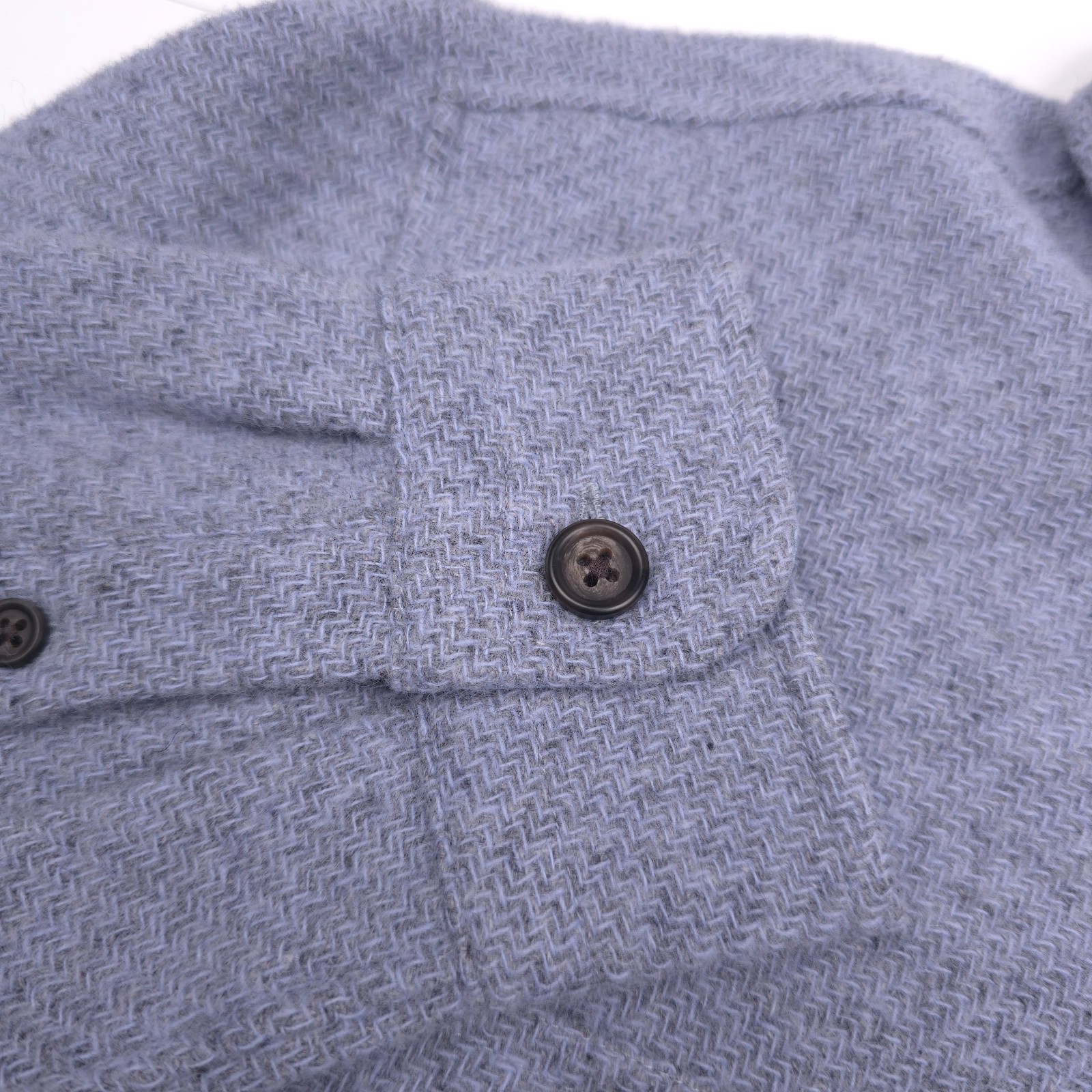 Bloomingdales Wool Overshirt Jacket Mens XL Stone Wash Blue Gray Button Up