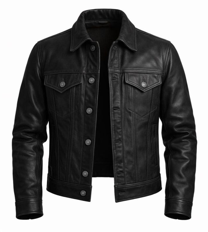 Men’s Leather Trucker Jacket | Vintage Style Full Grain Genuine Leather