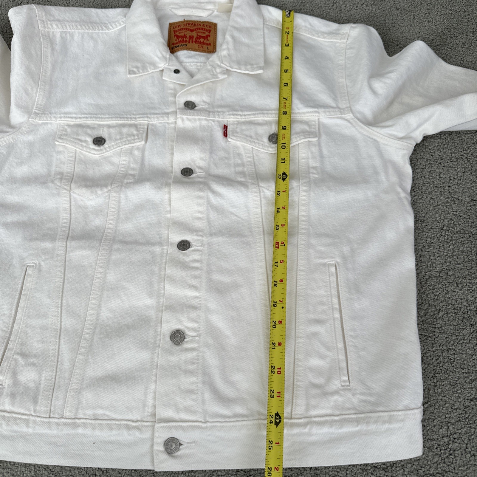 LEVI’S Men’s Large Ivory White Denim Trucker Jacket Inner Pockets