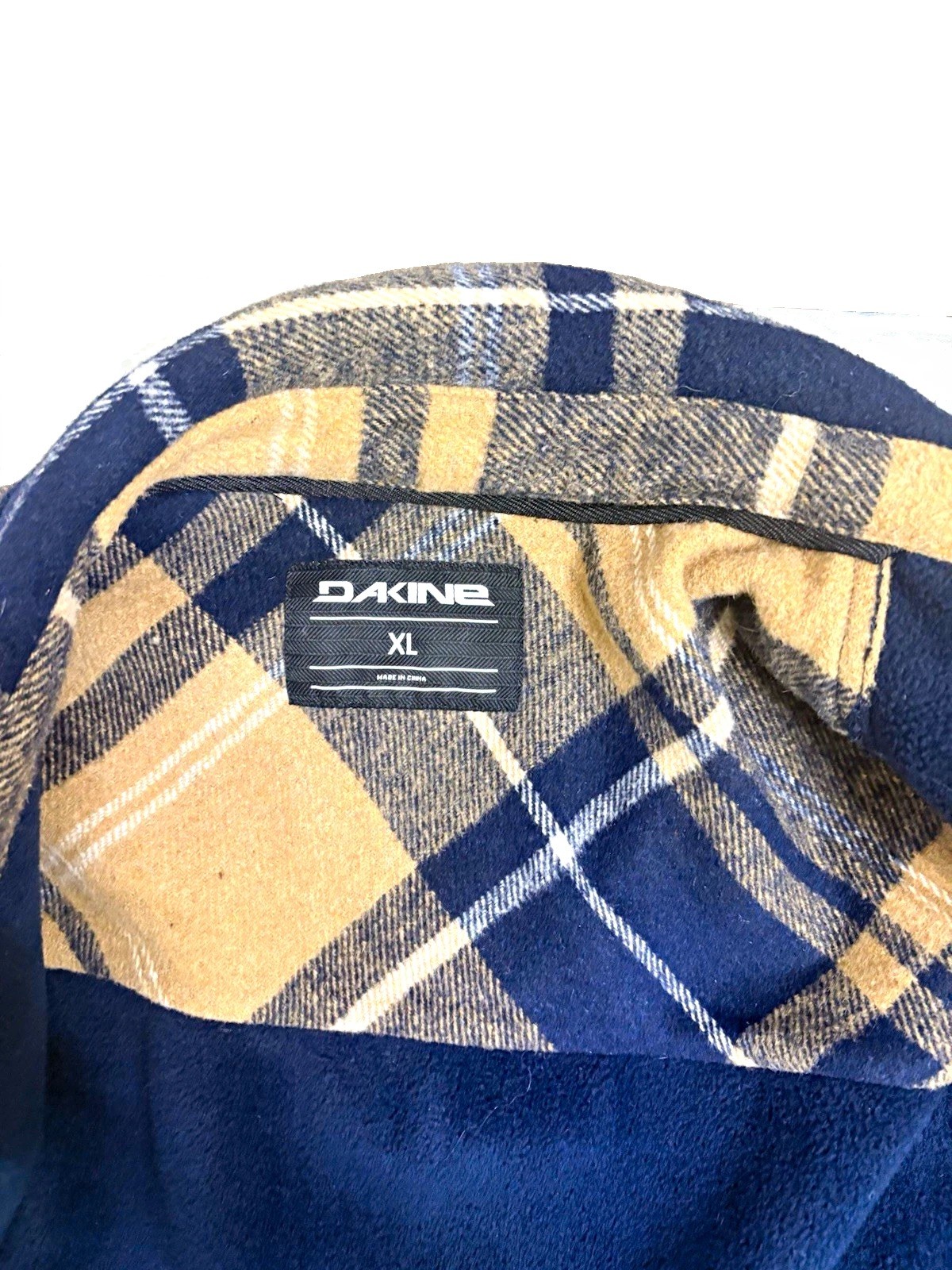 DAKINE Men’s XL Plaid Lined Shacket Jacket Pockets Button Snap Navy Beige