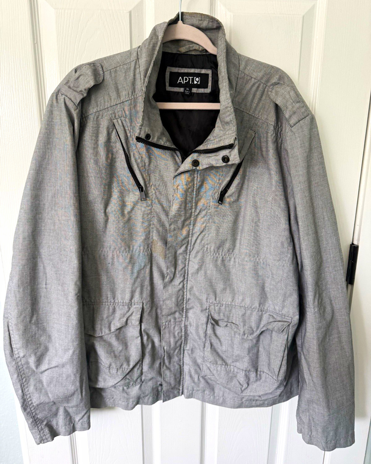 Apt. 9 Men’s Gray Stand-Up Collar Jacket XL Zip/Button Lined Short