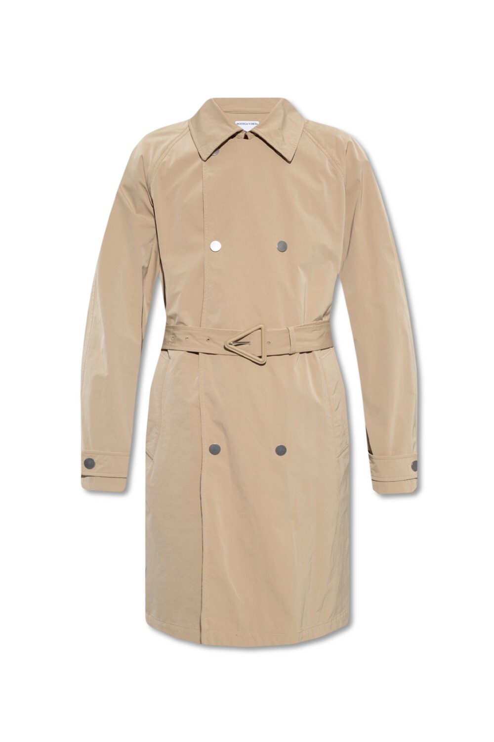 (NO CUSTOMS TAX) BOTTEGA VENETA beige double breasted nylon trench coat Medium