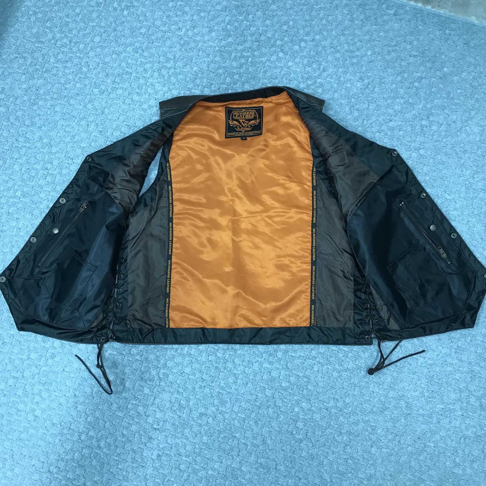Milwaukee Leather Vest Mens 46 Dark Brown Side Lace Biker Motorcycle Snap Front