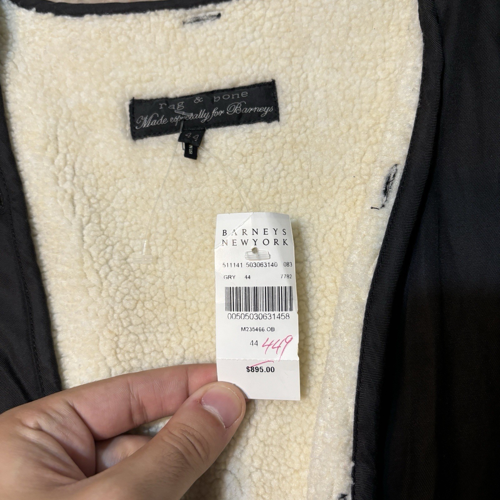 Rag & Bone Vest Mens Size 44 Black Sherpa Lined Lace Up Western Barneys NEW $895