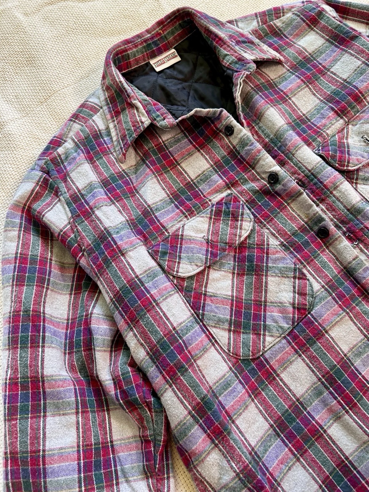 Vintage Field & Stream Quilted Lined Plaid Flannel Shirt Jacket Men’s Large