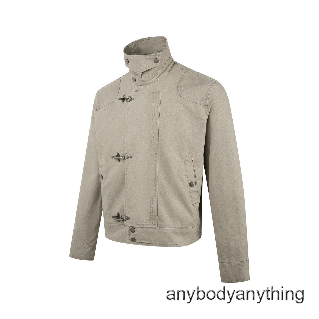 Mens Buckle Jacket Stand Collar Coton Workwear Jacket Long Sleeve Short Jackets