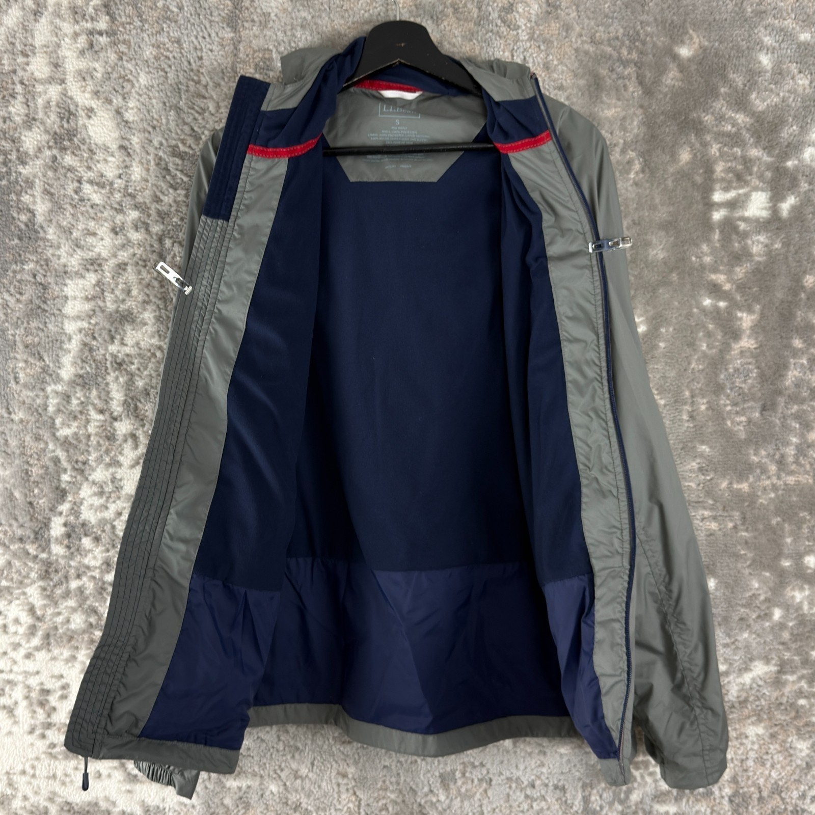 LL Bean Size S Outdoor Drawstring Hooded Windbreaker Jacket Gray Long Sleeve