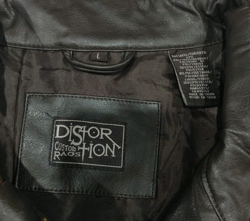 Distortion Custom Rags Faux Leather Motorcycle Jacket Brown Striped Adult Large