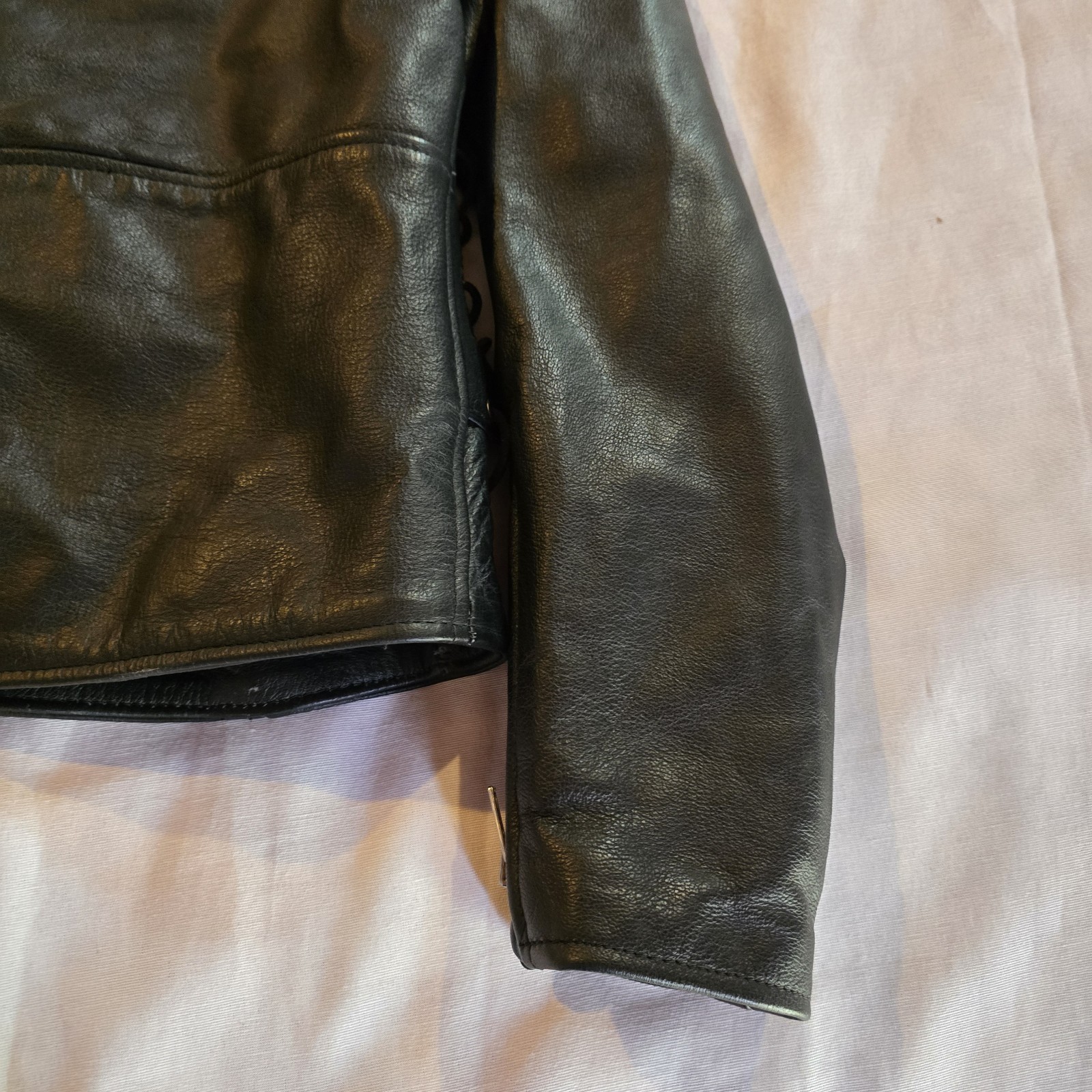 Vintage Black Genuine Leather Motorcycle Jacket Mens 40 Biker YKK Side Lace Belt