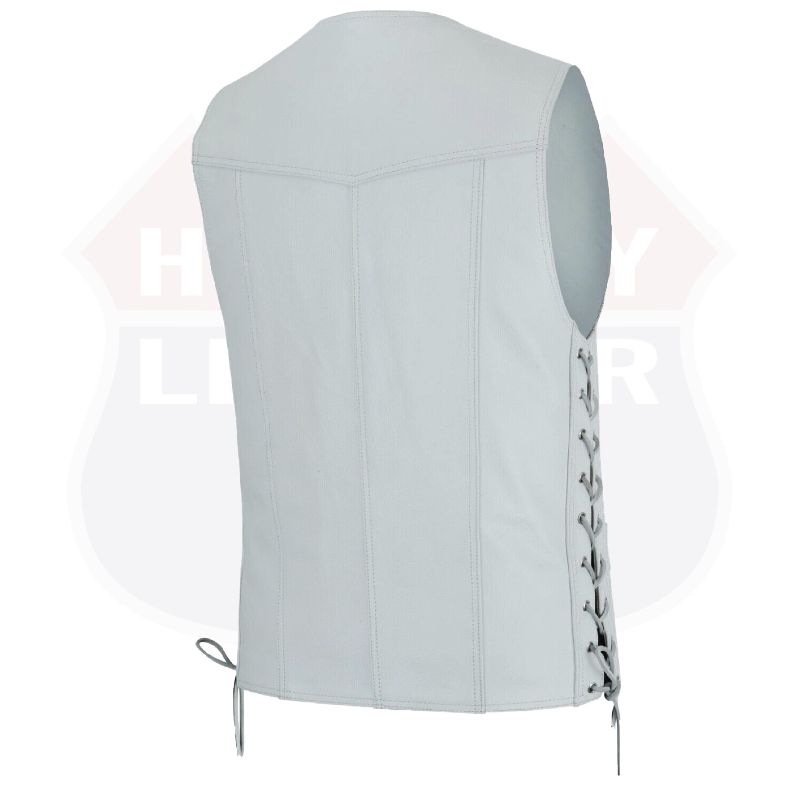 Men Motorcycle Leather Biker Vest Side Lace Pistol Pockets Patch HL11614 White