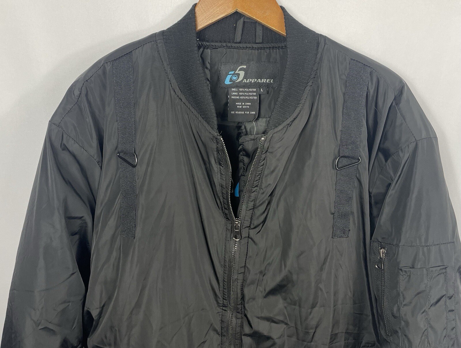 i5 Apparel United States Flag Men’s LARGE Black Full Zip Bomber Jacket NWT
