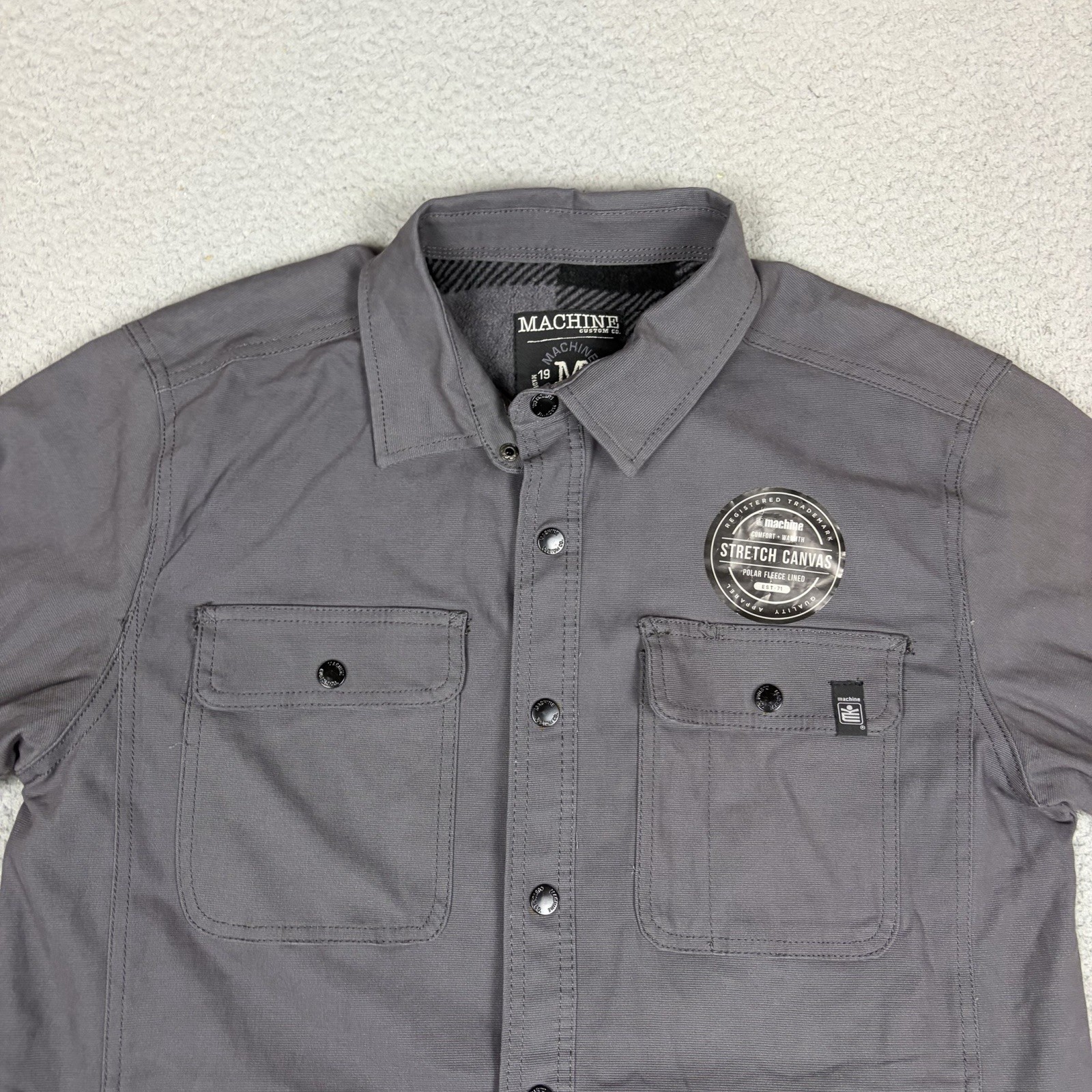 Machine Custom Co. Jacket Mens Medium Gray Lined Snaps Workwear Outdoor NWT