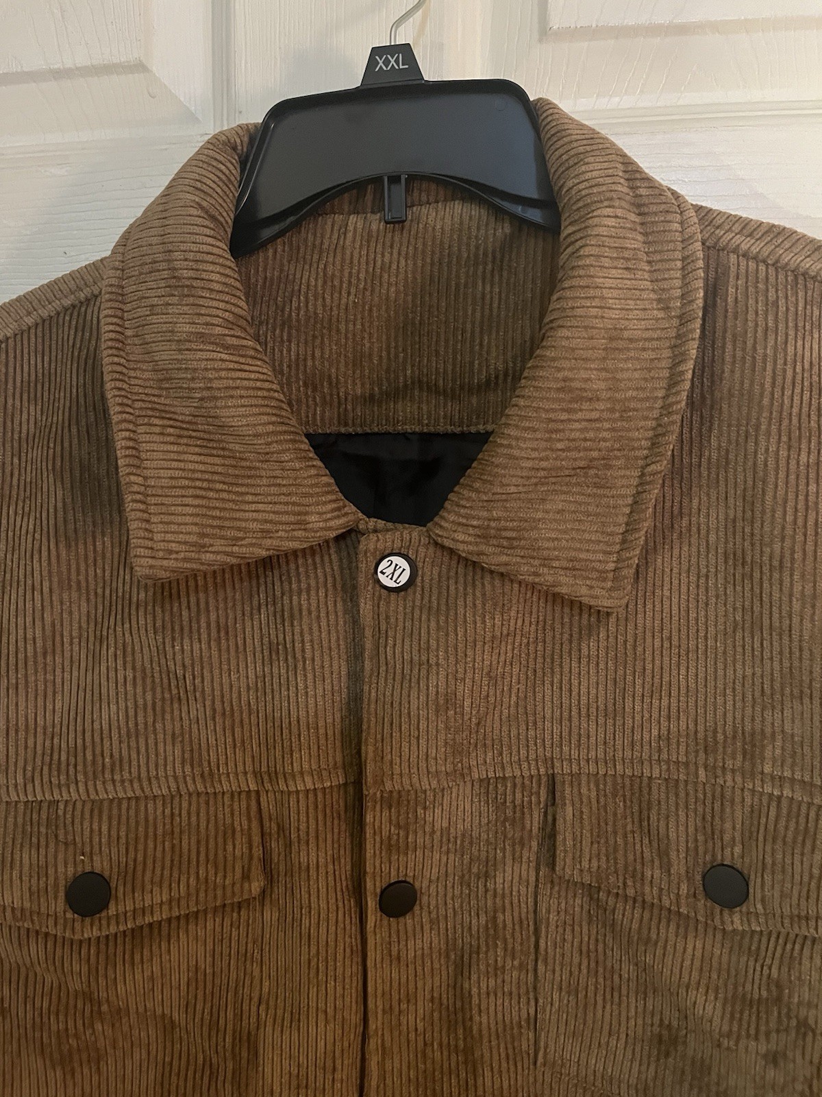 All season Comfortable Casual Jacket Men Fashionable 2XL Brown Pseudo Corduroy