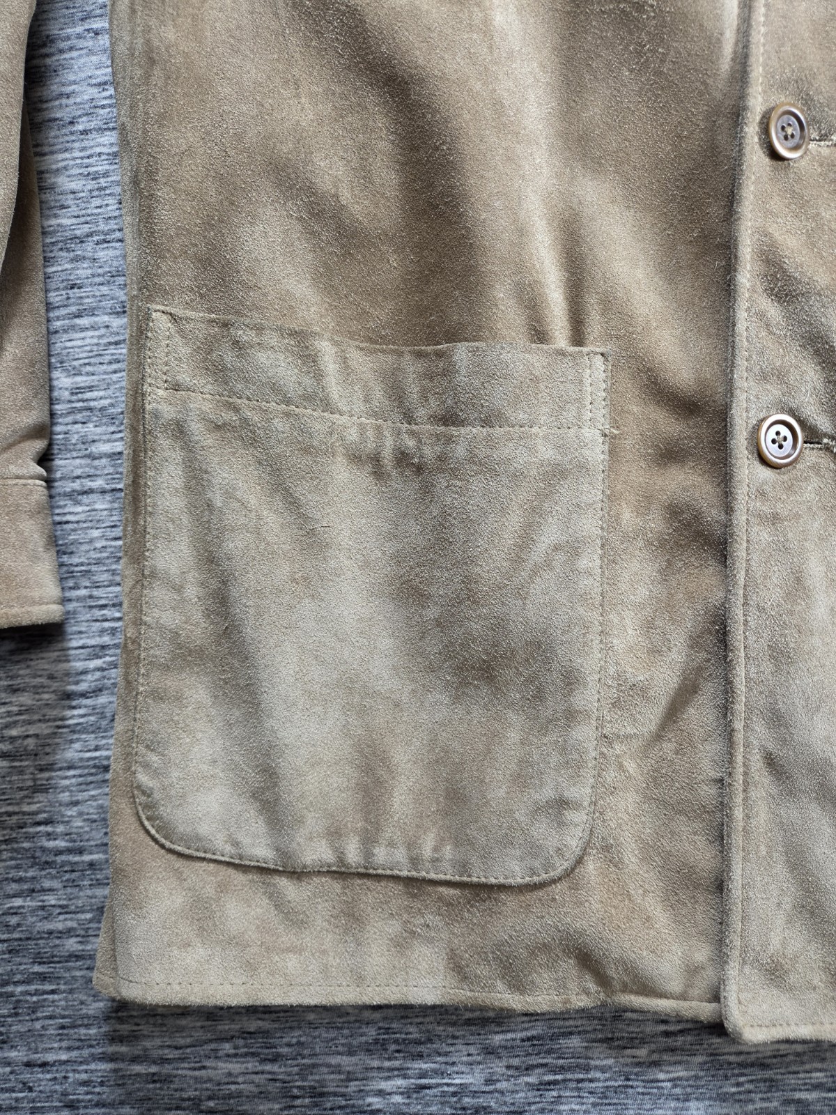 Men’s Small Banana Republic Suede Leather Jacket Tan/Beige Vintage Three Pockets