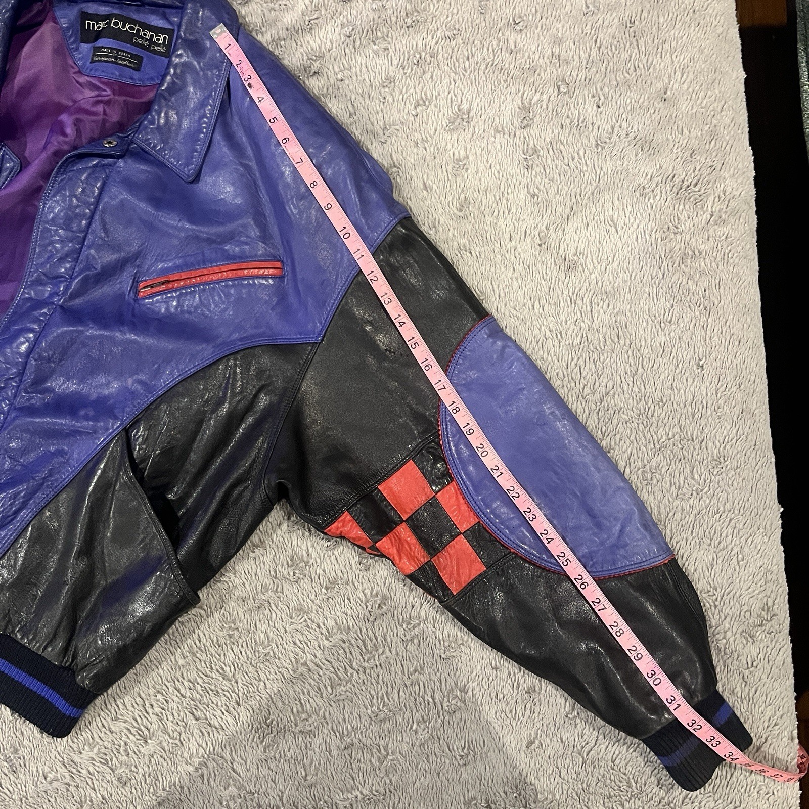 Marc Buchanan Pelle Pelle Soda Club Blue Purple Leather Jacket XL Vintage 90s