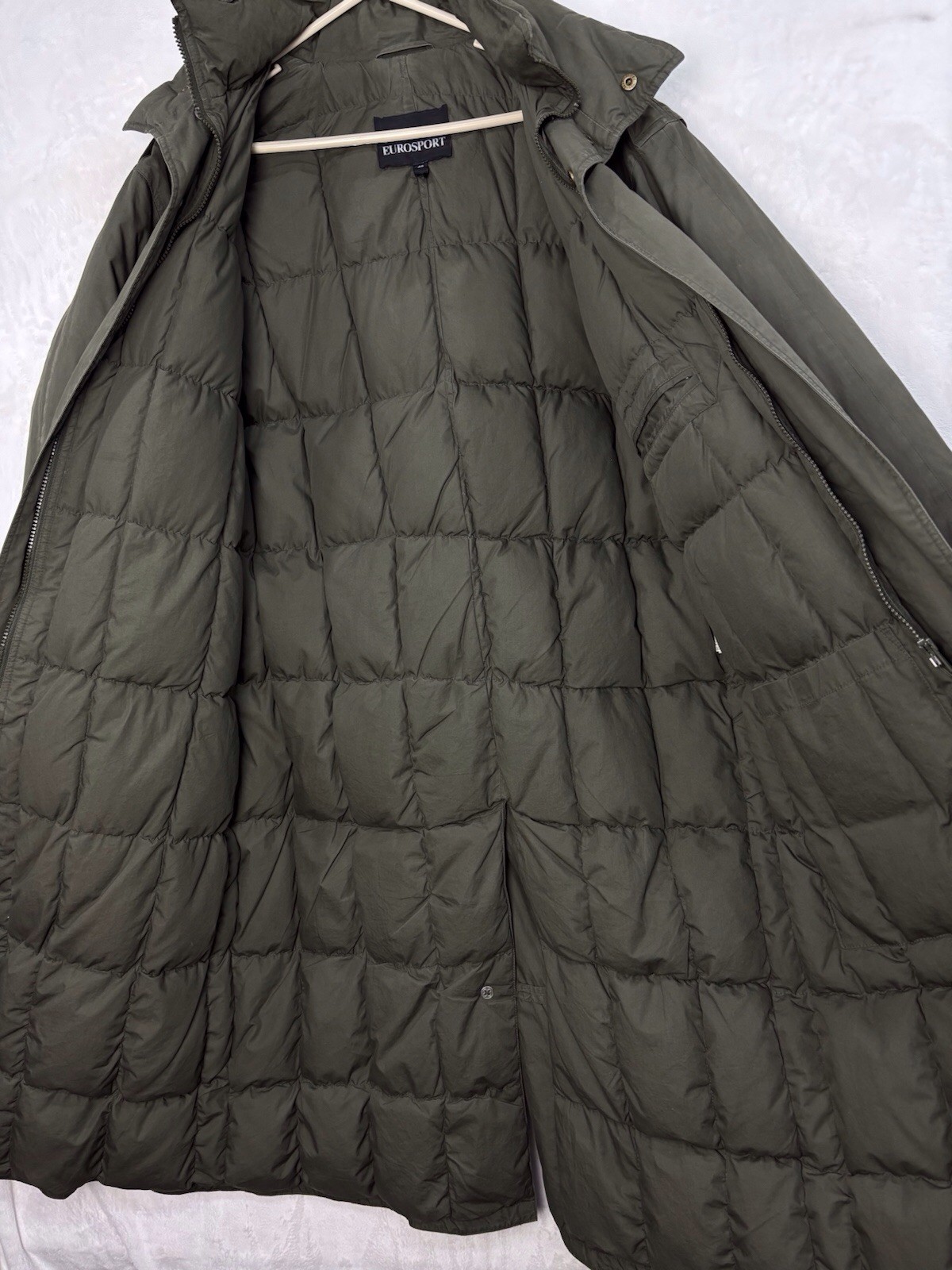 Vintage Duck Down Feathers Long Parka Men M EU 40 Belted 80s Army Green Military