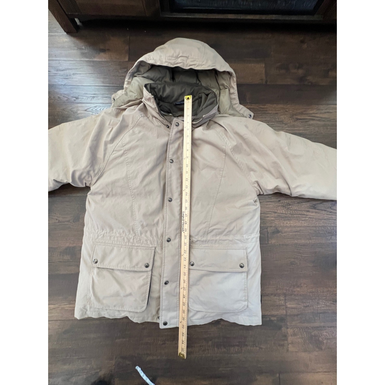Vintage London Fog Mens Tan Down Filled Parka Hooded Coat Medium removable liner