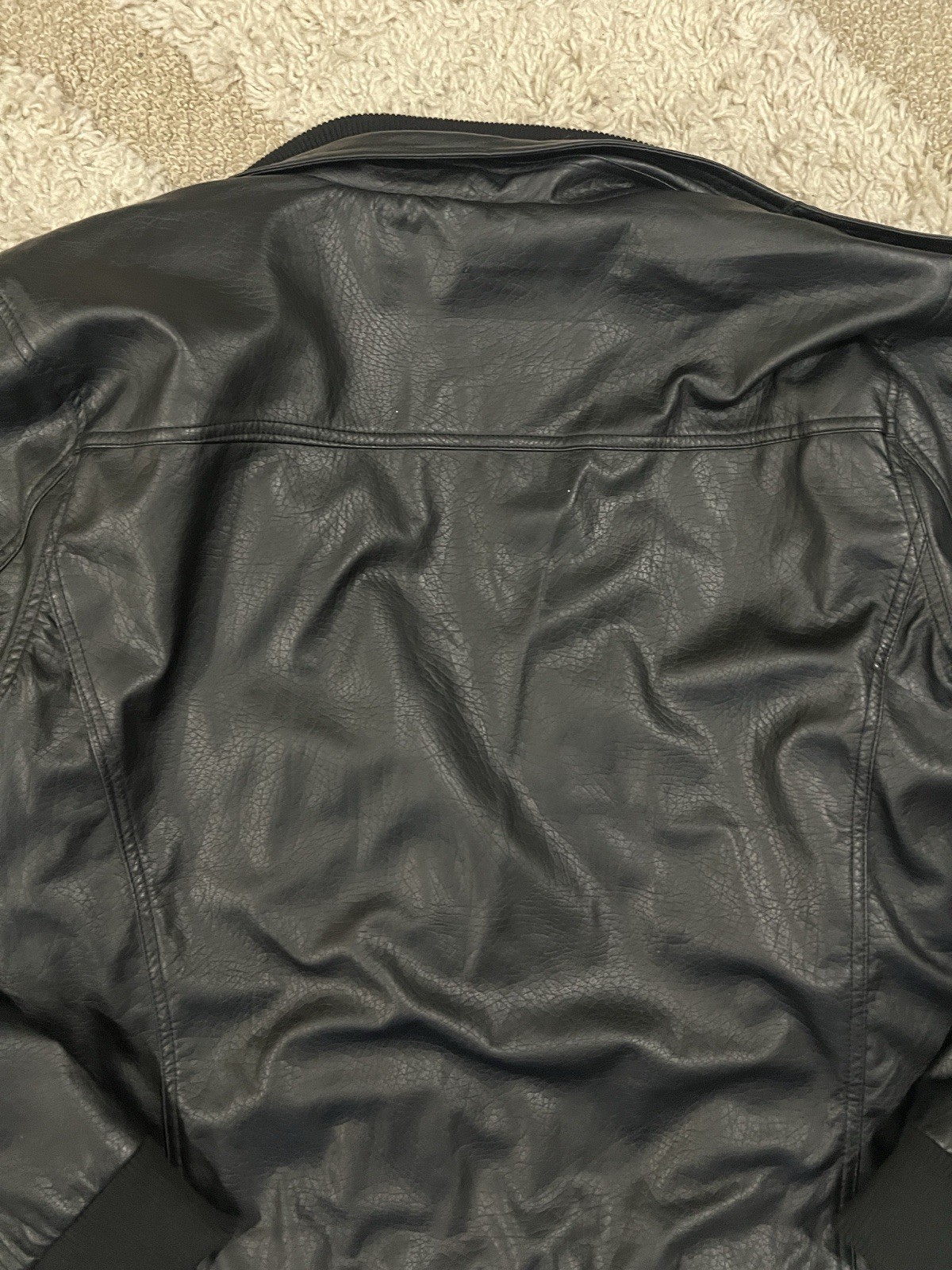 Yoki Men’s Black Bomber Leather Jacket Size XL Faux Fur Lined Full Zip Vintage