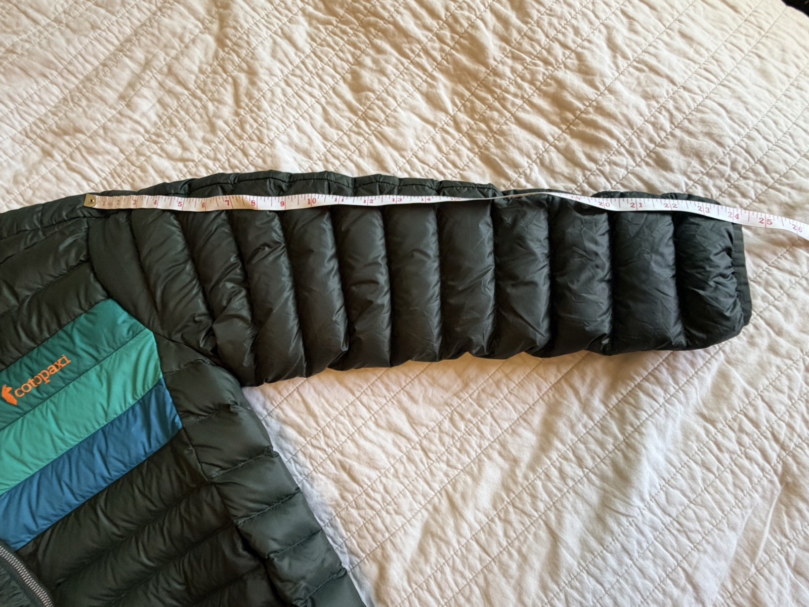 Cotopaxi Fuego Down Jacket Mens Woods Stripes Puffer Jacket GUC 800 fill