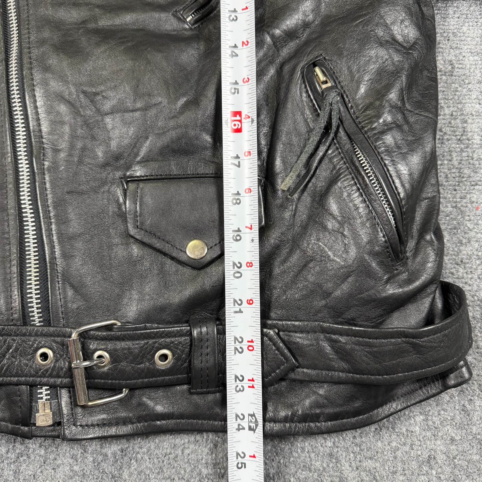 Vintage Genuine Cow Hide Leather Jacket Belted Size 42 Black