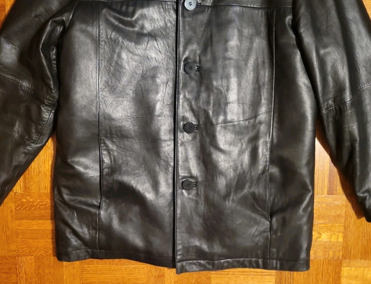 Vtg Wilsons Pelle Studio Black Leather Jacket Mens L Button Up Thinsulate Liner