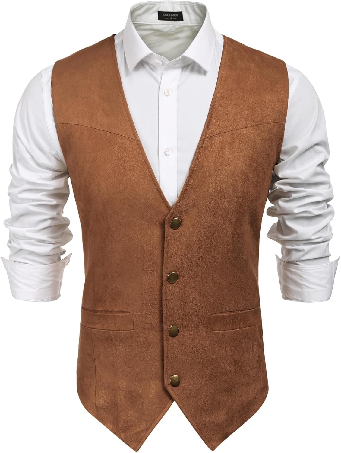 Men’s Cowboy Western Suede Vest Slim Fit Button Up Casual Waistcoat