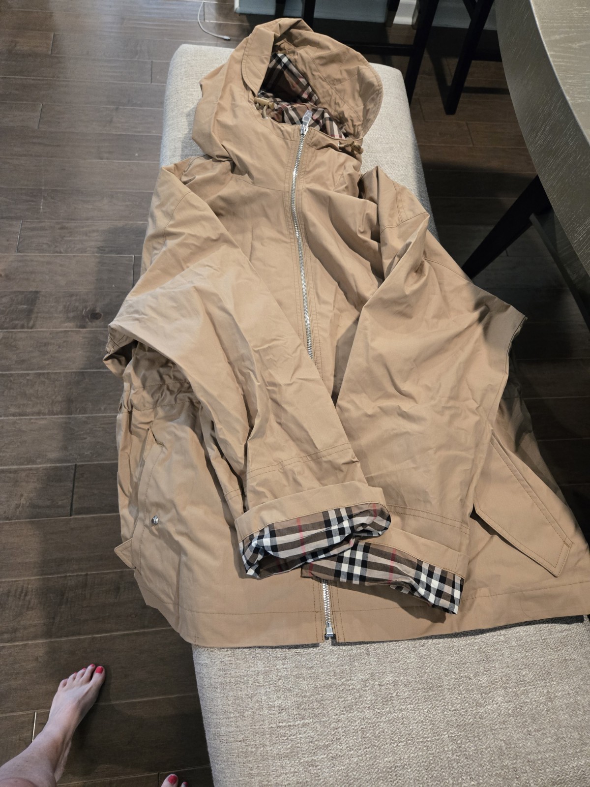 Burberry Men’s Beige Hooded Zip Parka Jacket Check Lining XL 46in