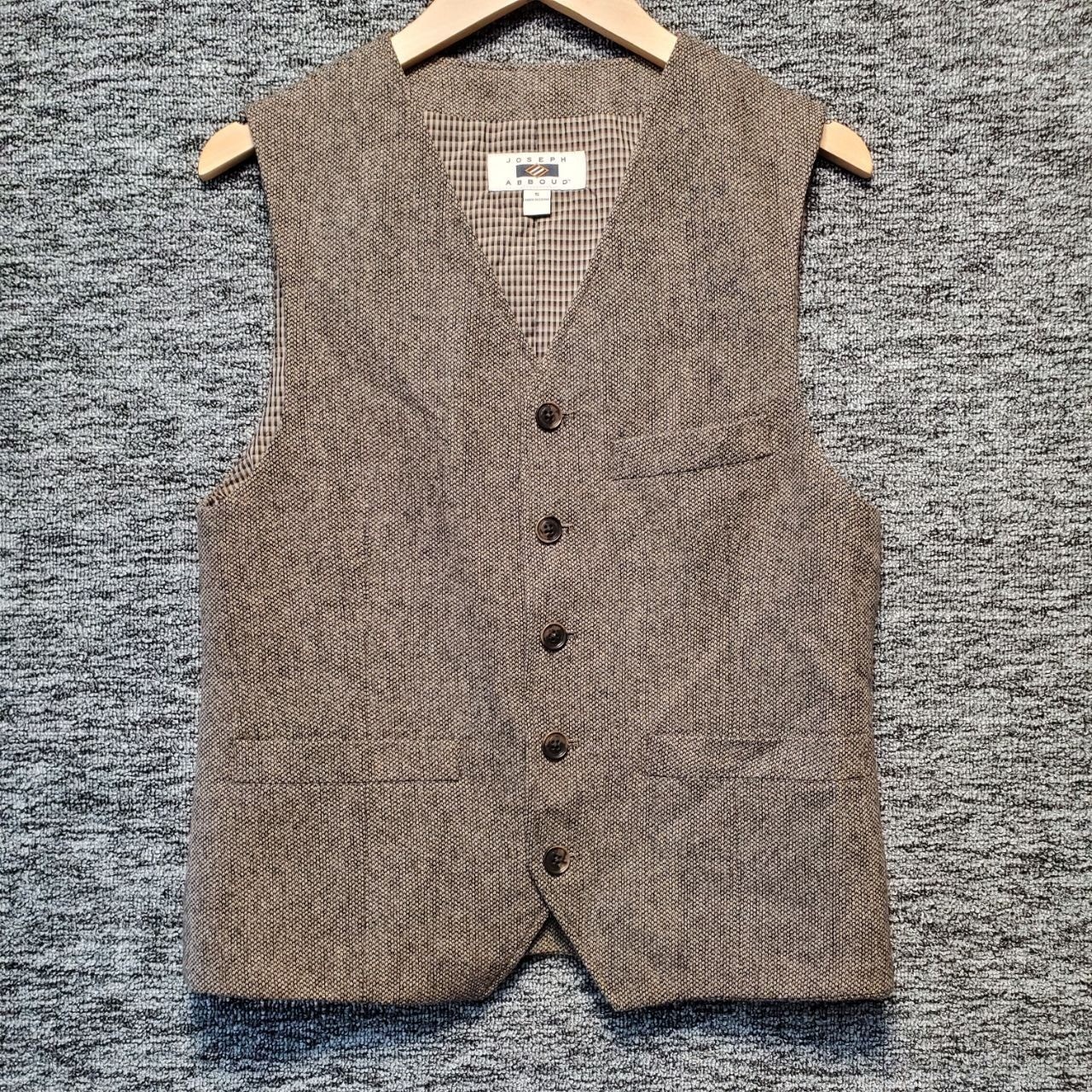 Joseph Abboud Vest Mens Small Brown Tweed V Neck Button Front Classic Formal