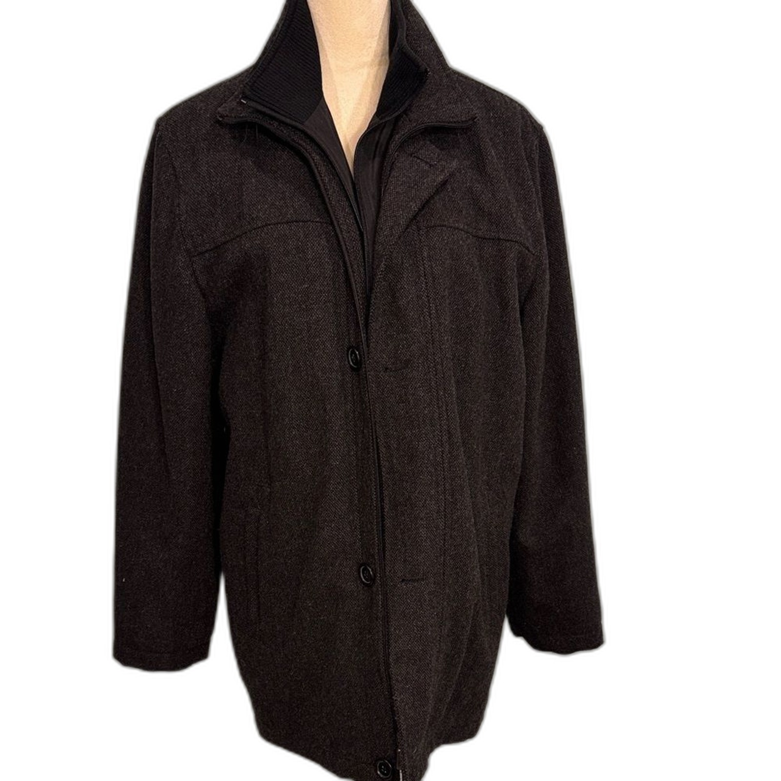 Joseph & Feiss Dark Wool blend tweed Car Coat Size S