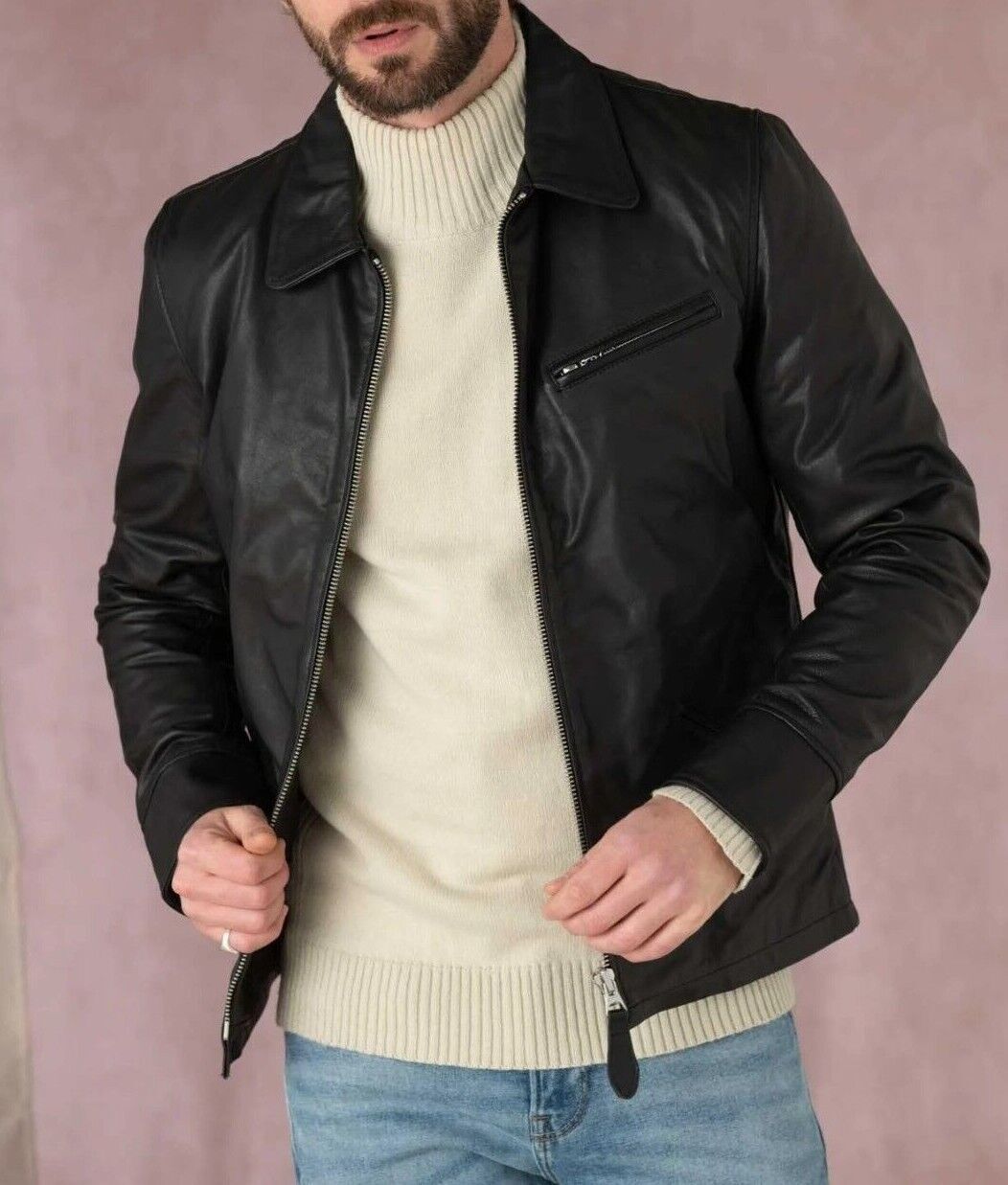 Black Soft Leather Jacket Men’s Custom Made Size S M L XXL 3XL 4XL 5XL 6XL