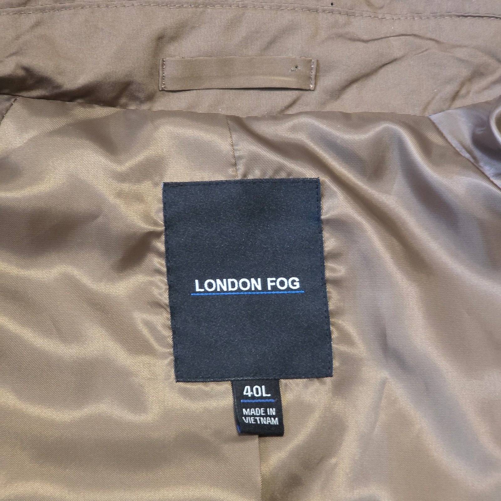 London Fog Mens Khaki Brown Belted Trench Coat Jacket 40L Longline Cotton Blend