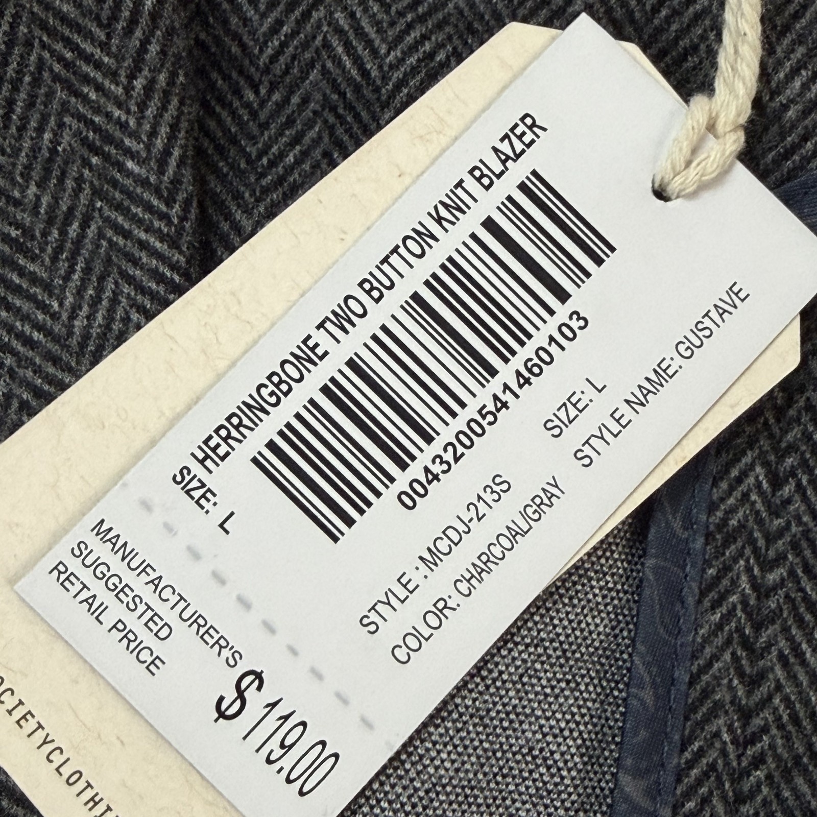 Civil Society Blazer Mens L Gray Herringbone Knit Two Button Gustave Stretch