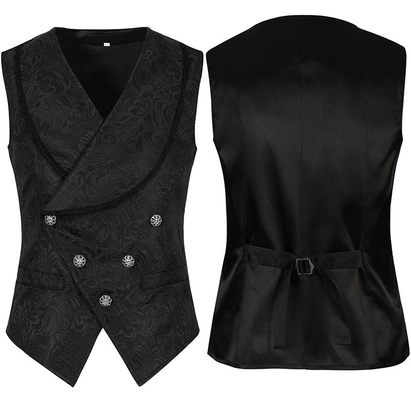 Mens Vintage Gothic Waistcoat Black Jacquard Vest Steampunk Formal Suit