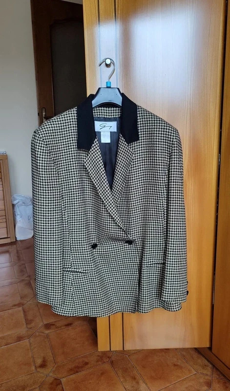 Vintage Plaid Double Breasted Jacket – Genny Size 44 – dark beige and black