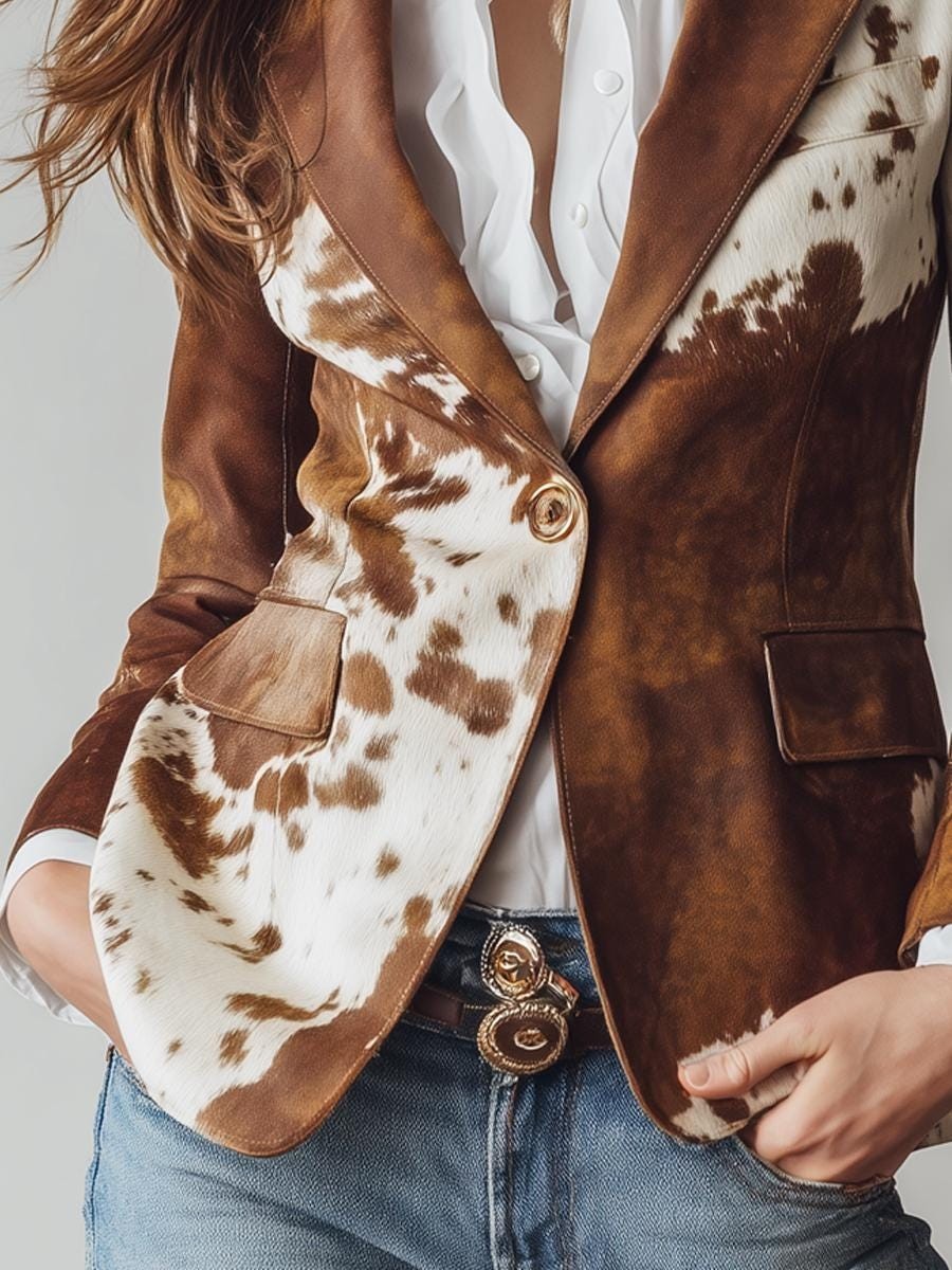 Women’s Cowhide Hair-On Hide Style Blazer Jacket XS TO 3XL