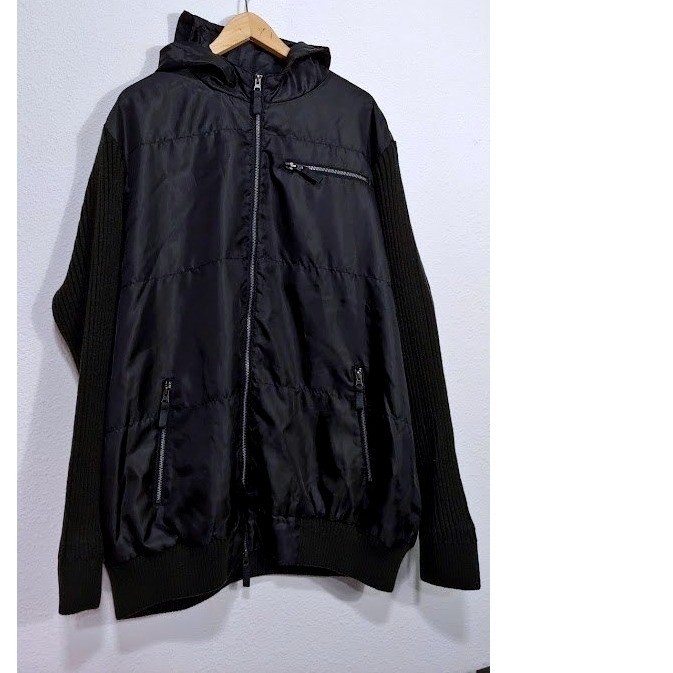 Liberty Blues Jeans Company Mens Black Hooded Jacket With Knit Sleeves Size 2XL