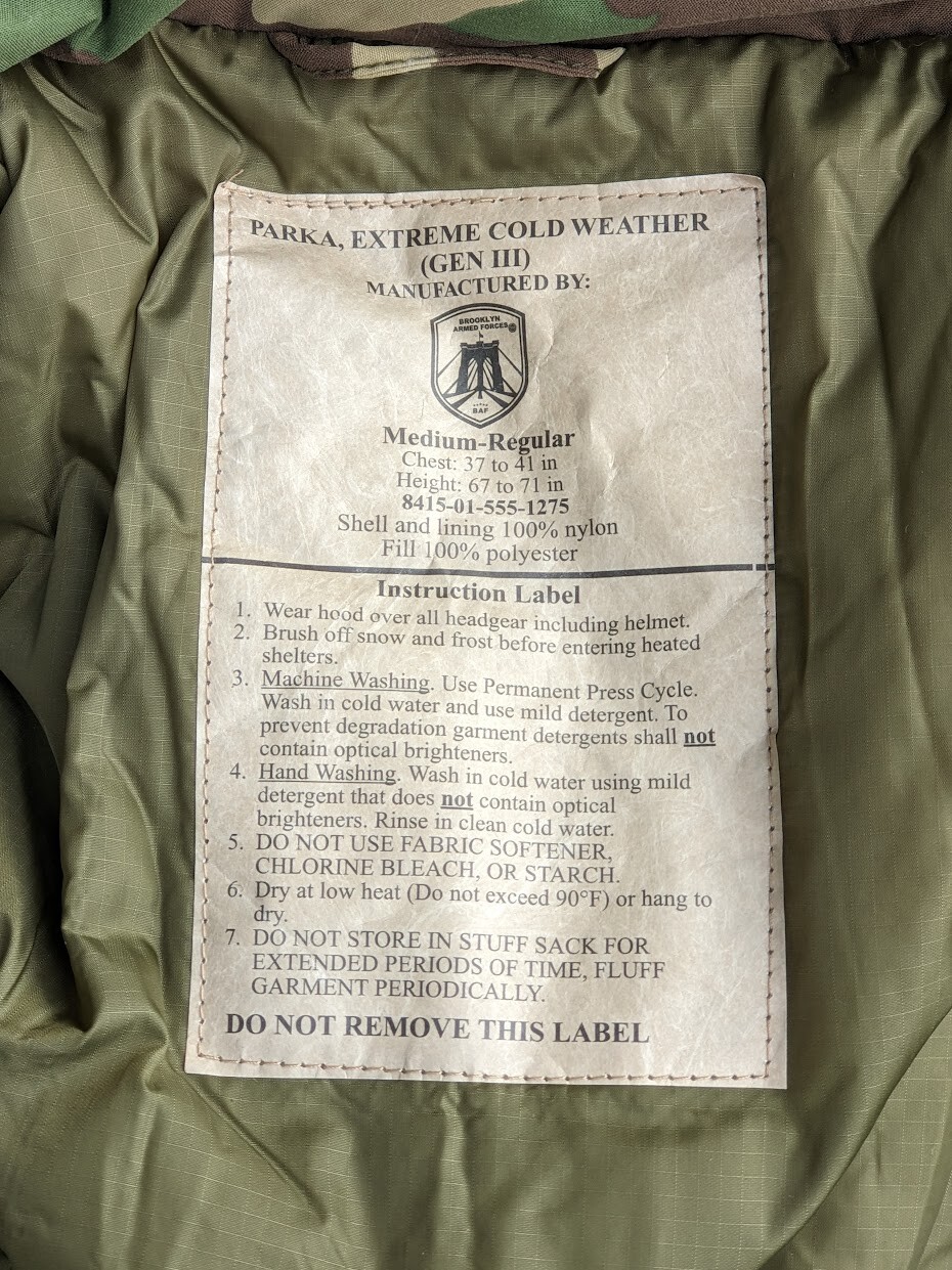 US Army Military Cold Weather Parka Primaloft Jacket ECWCS Woodland Gen 3 Lev 7
