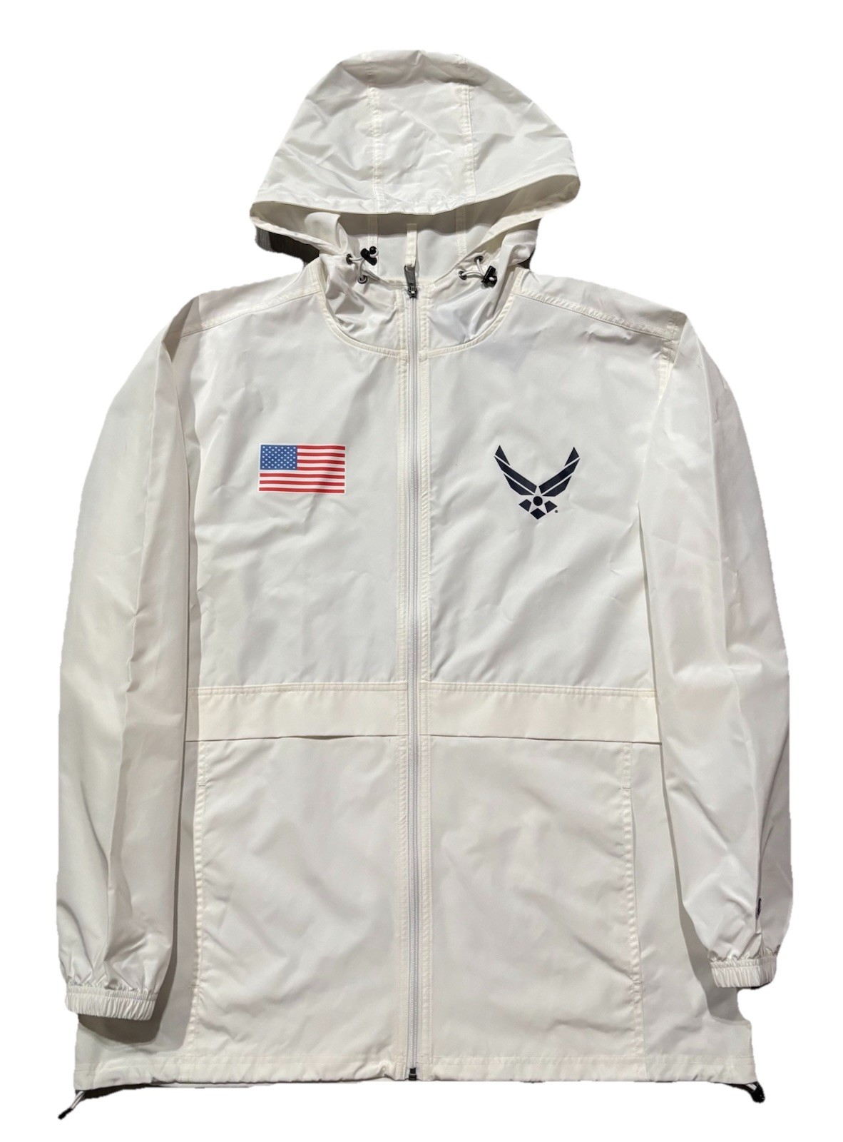 Champion United States Air Force Full Zip Windbreaker Jacket. Mens Large. White.