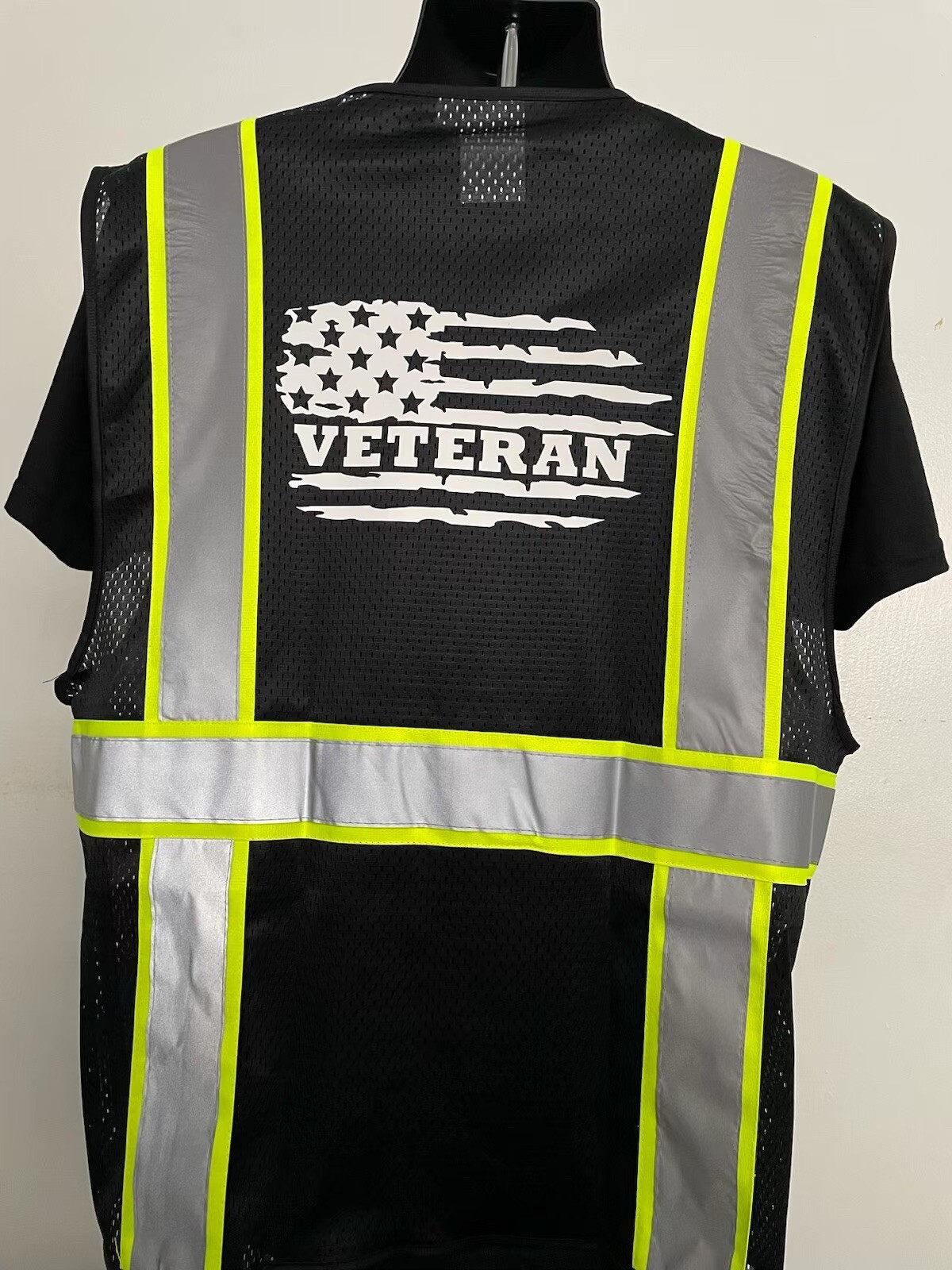 🦺MILITARY VETERAN US FLAG VETERAN SAFETY PPE WORK VEST W/LOGO M/L/XL/2XL-4XL
