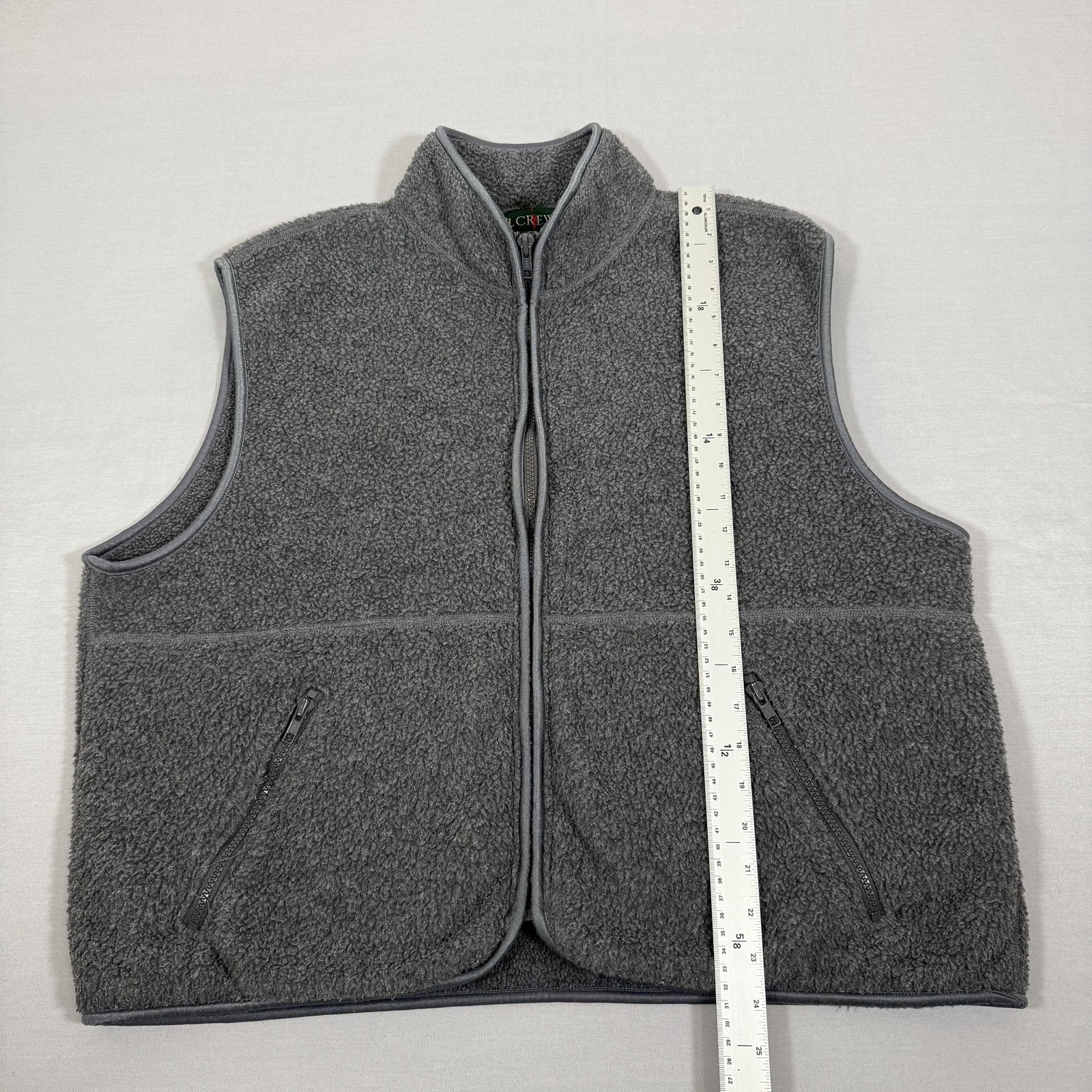 Vintage J Crew Vest Mens Large Gray Oarsman Fleece Deep Pile Zip Up Outdoors 90s