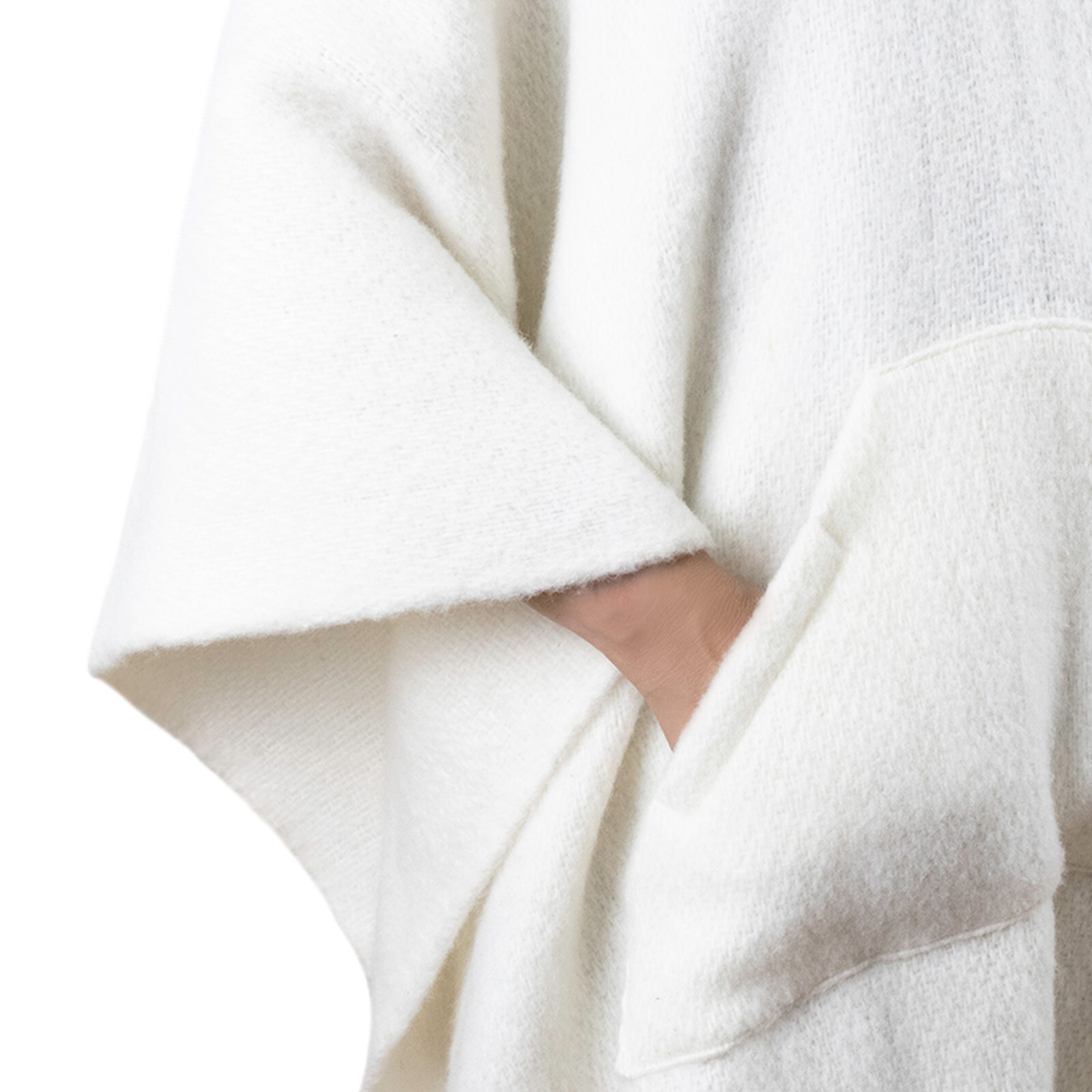 LLAMA WOOL WHITE MENS UNISEX LADY JEDI CAPE PONCHO JACKET WITH POCKET OTAVALO