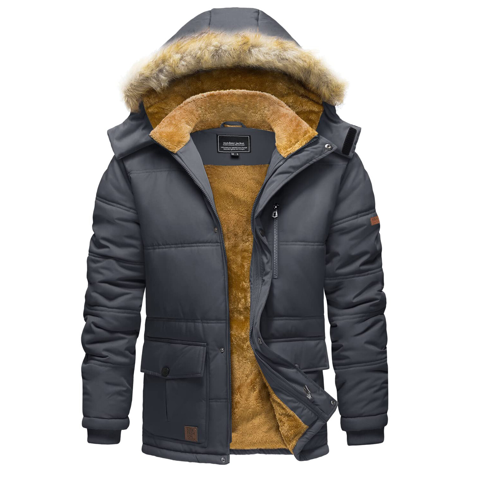 Men’s Winter Hoodie Jacket Water Repellent Windproof Thicken Parka Fleece Coats