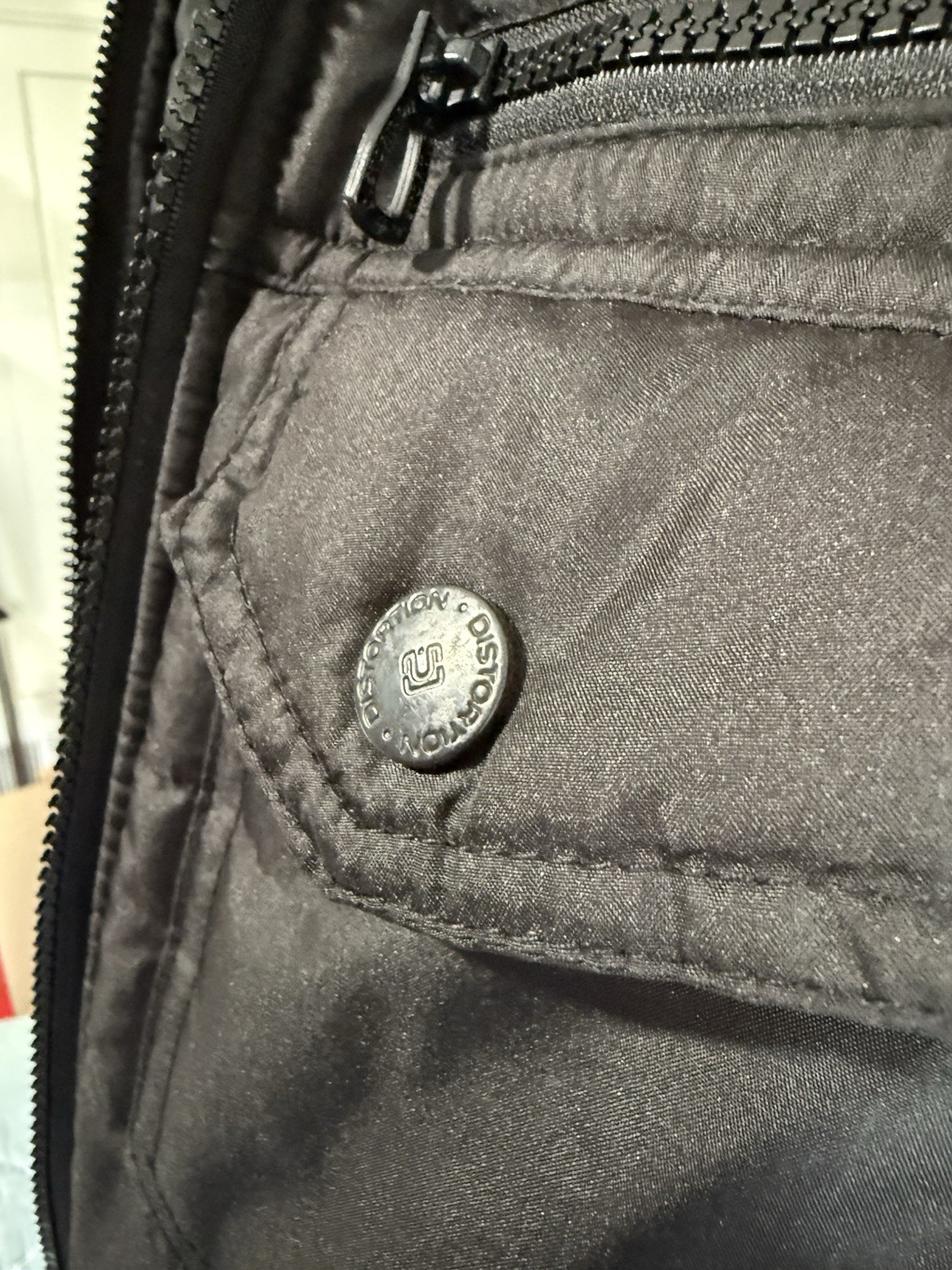 Distortion Men’s Medium Hooded Puffer Knit Sleeve Jacket Black Gray Full Zip
