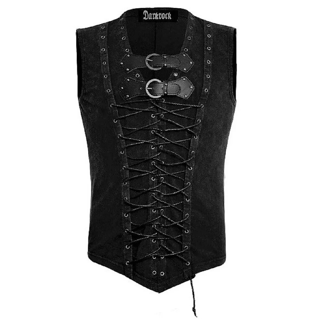 Men T-Shirt Steampunk Gothic visual kei Vest Tank Top Sleeveless Black Shirt