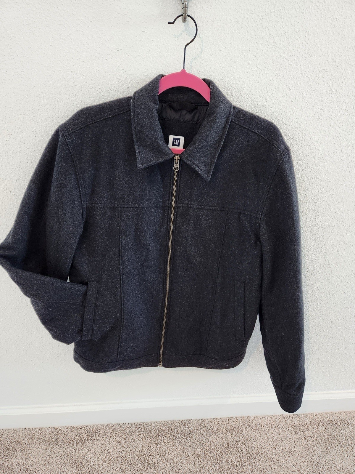 VTG Gap Jacket Men’s L Navy Blue Micro Check Full Zip Bomber Work Streetwear Y2K