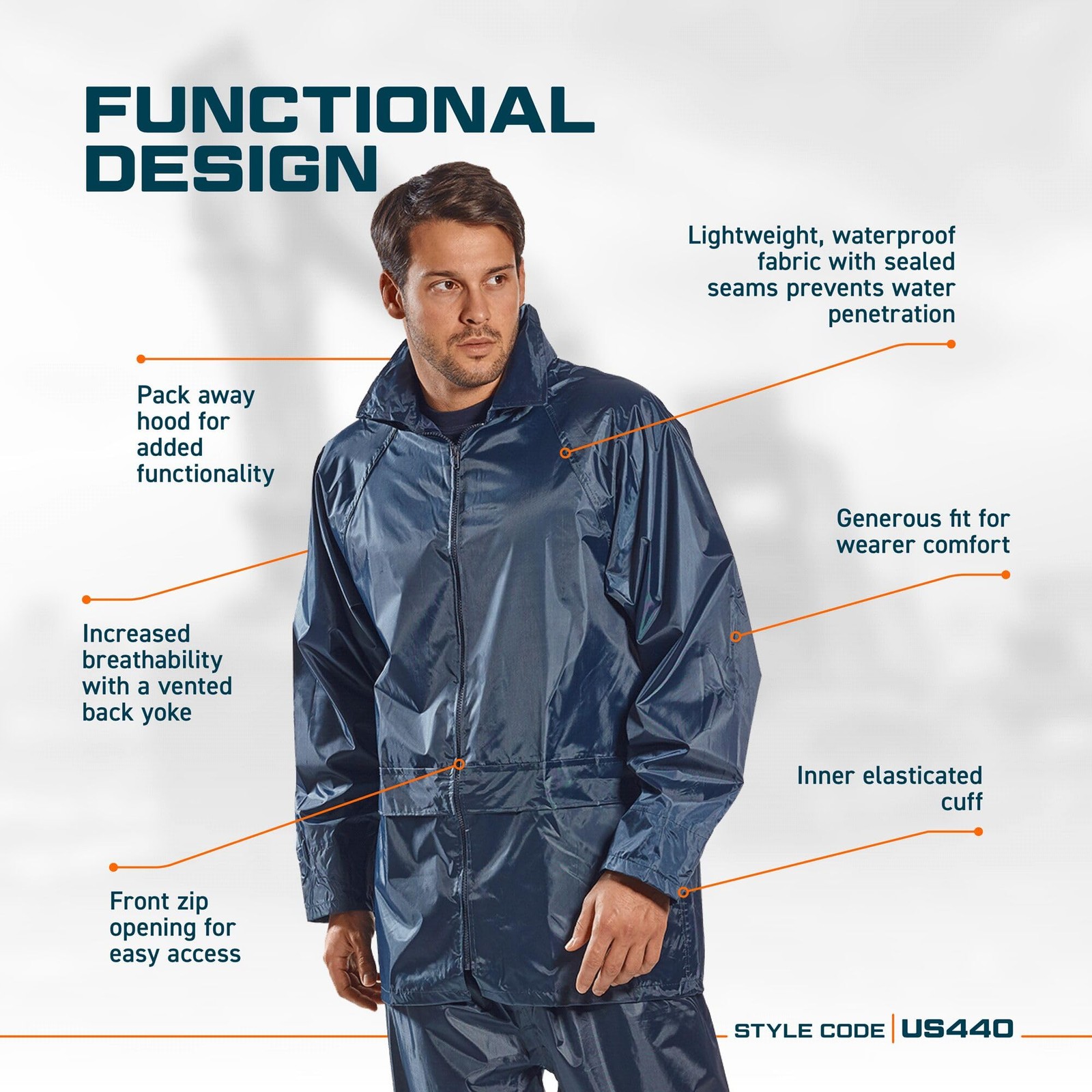 Men’s Lightweight Waterproof Hooded Safety Rain Jacket 3X-Large Big Black