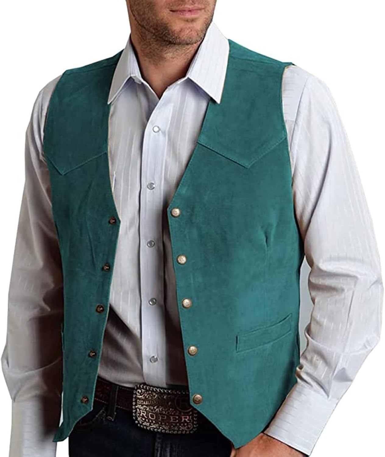 Men’s Suede Leather V-Neck Suit Vest 5 Button Regular Fit Waistcoat Prom Wedding