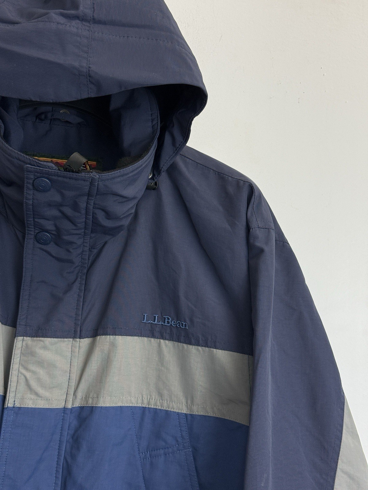 Vintage LL Bean Men’s Size S Blue Zip Jacket Anorak Hidden Hood No Liner WV85