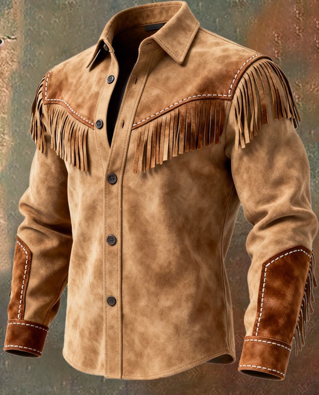 Men’s Western Suede Fringe Jacket, Vintage Casual Coat for Autumn Winter